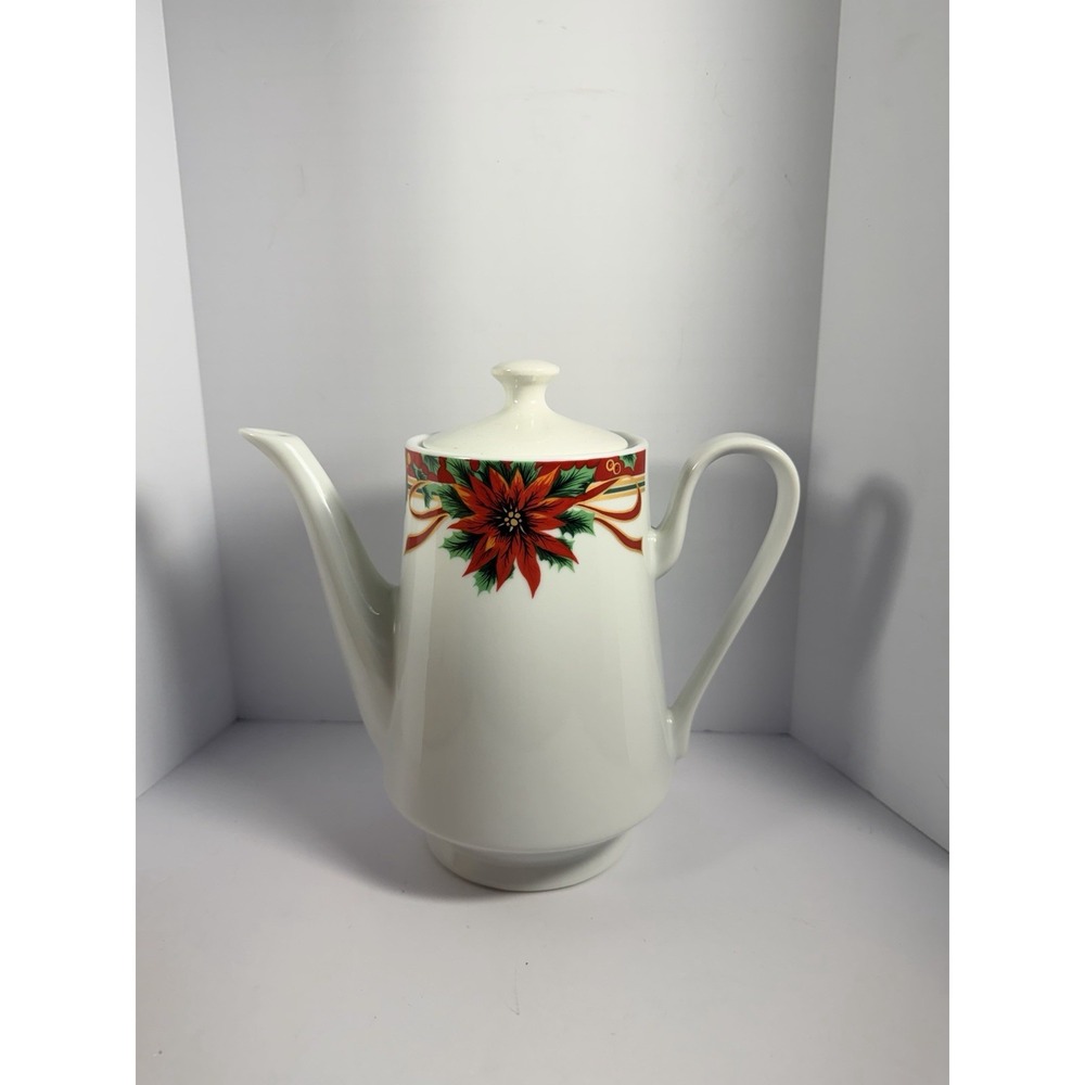 Sunflower China Poinsettia Coffee Pot Lid 8" Christmas Holly Holiday SUFPOI